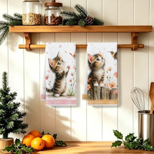 2 Pcs Cute Cat Kitchen Towels, Cat Theme Soft Absorbent Hand Tea Towels 02 - Image 5