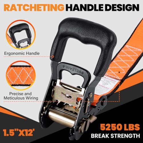 1.5" x 12' Heavy Duty Ratchet Straps - Image 2