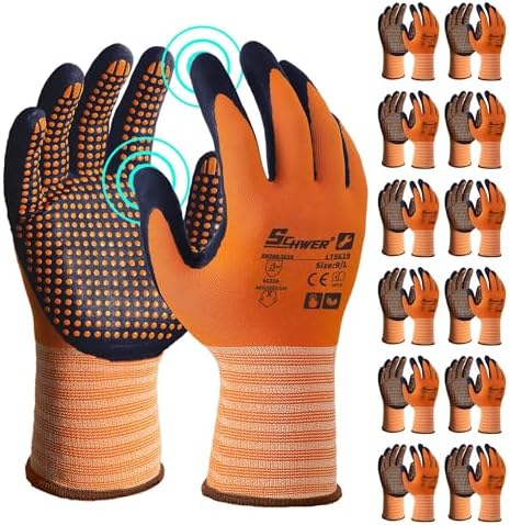 Schwer 12 Pairs Safety Work Gloves, MicroDot Abrasion & Grip by SCHWER