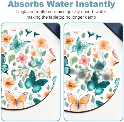 Ceramic Car Cup Holder Coasters Set of 2, 2.56 in Butterfly - Image 5