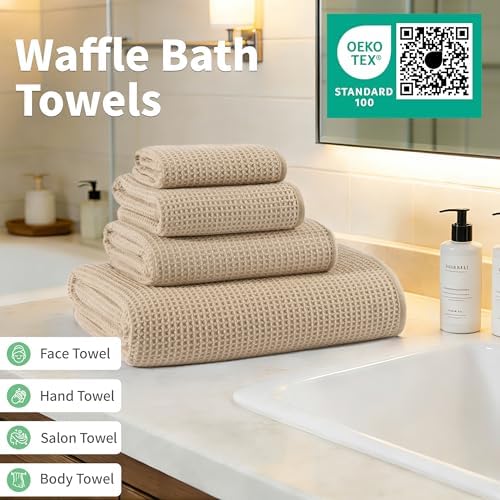 MICROFI Waffle Weave Bath Towel Set, Microfiber, 4 Pieces, Quick Dry, - Image 4