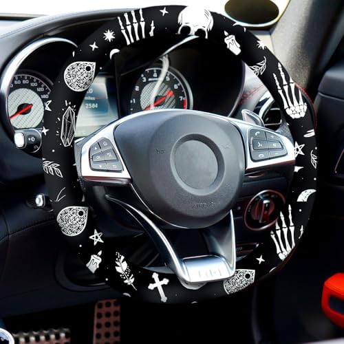 4 Pieces Black Moons White Stars Print Car Accessories Set Black Moons White - Image 6