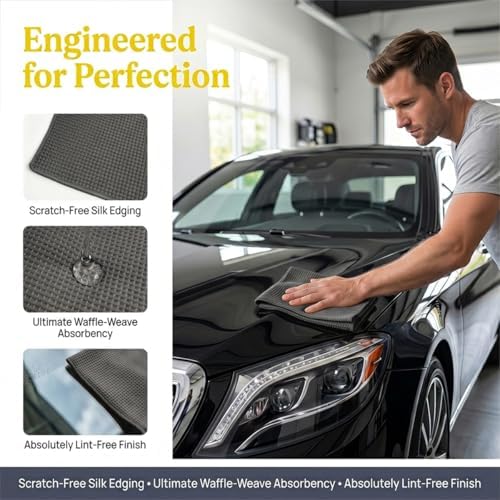 3PCS Microfiber Car Towels, 15x15 Inch, Highly Absorbent Waffle Weave Drying - Image 3