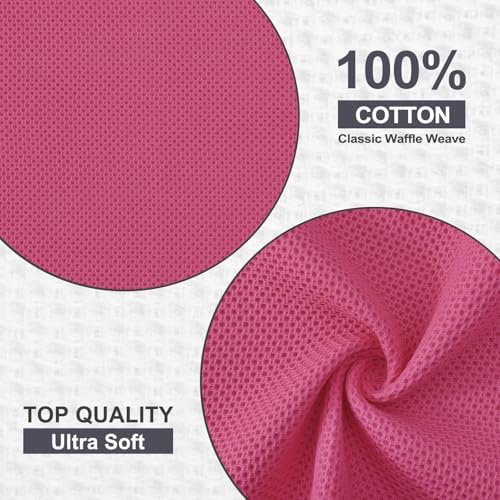 Kitinjoy 100% Cotton Waffle 6-Pack Kitchen Towels, Hot Pink - Image 2