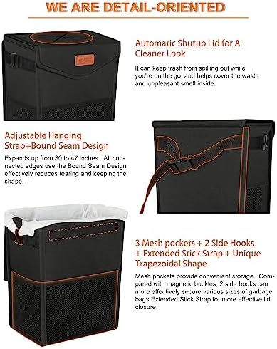 Pritent Car Trash Can with Lid Leakproof Car Garbage Bag Vehicle Trash Bin - Image 4