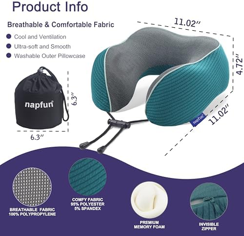 napfun Neck Pillow for Travel, Memory Foam Airplane Pillow - Image 2