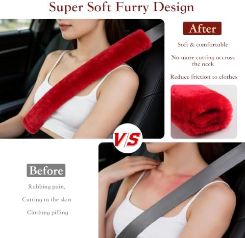 Amooca 25.6in Extra Long Furry Universal Car Seatbelt Cover Shoulder Pad - Image 3