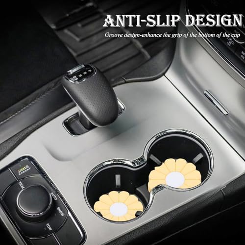 2-Pack Car Cup Holder Coaster Inserts, Daisy Shape, 2.75 Inch Non-Slip Silicone - Image 3