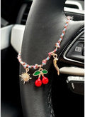 Steering Wheel Charm Accessory Red Cherry Gold Sun Chili Braided Pendant Car by JOYTEZZ