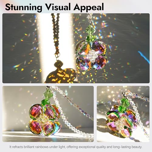Crystal Four Leaf Clover Car Rear View Mirror Pendant Hanging Ornament - Image 3