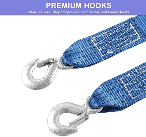 2 Pack Tow Strap 2" x13' Heavy Duty Blue Nylon Recovery Hooks Emergency - Image 5