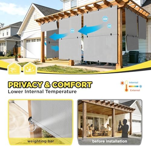 Outdoor Roller Shade 6'W x 11.5'H Cordless Shades Roll Up, Folding Exterior - Image 4