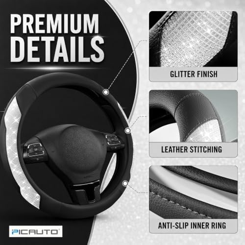 PIC AUTO Steering Wheel Cover, Sparkly Crystal Bling Glitter - Image 4
