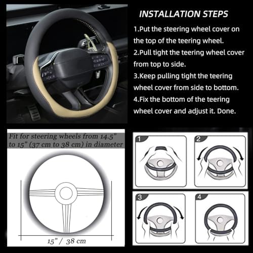 Valleycomfy Microfiber Leather Steering Wheel Cover 14.5"-15" Beige - Image 7