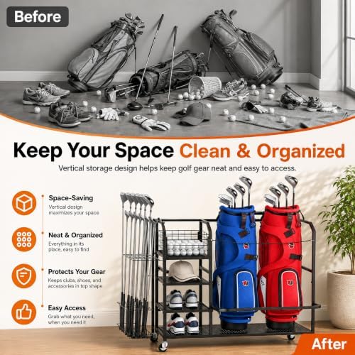 2 Golf Bag Storage Organizer for Garage, Metal Rack - Image 5