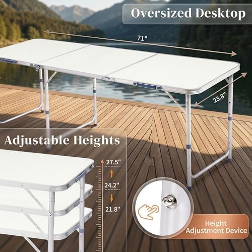 6ft Portable Folding Table, Lightweight 3-Fold Outdoor Picnic Table - Image 2