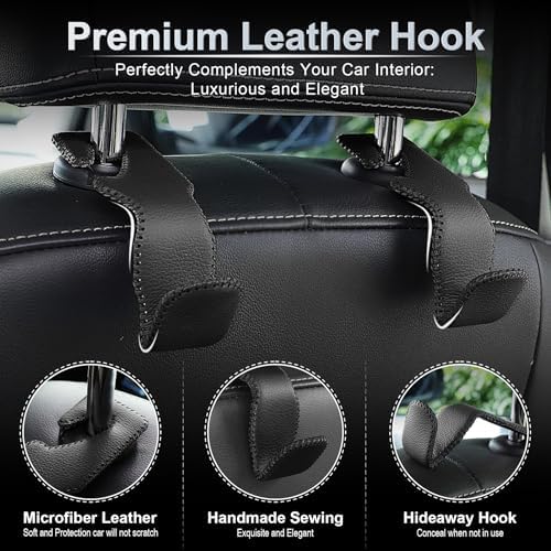 LivTee Headrest Hook for Car, Back Seat Organizer Black Leather Hanger Holder - Image 2
