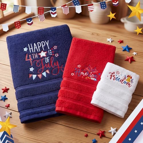 Peryiter 3 Pack 4th of July Decorative Bath Towel Set - Image 4