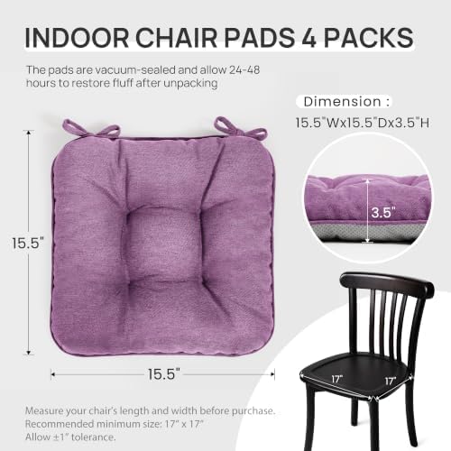 Love's cabin Memory Foam Chair Cushions Set of 4, 15.5 Inch, Light Purple - Image 2
