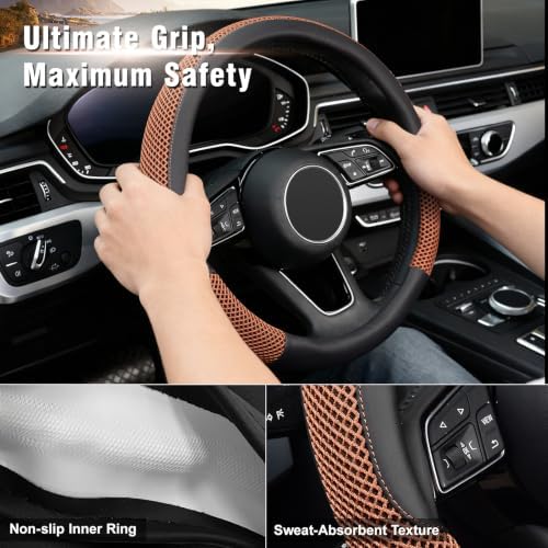 KAFEEK Steering Wheel Cover, Cooling Ice Silk Leather, 15 Inch - Image 5