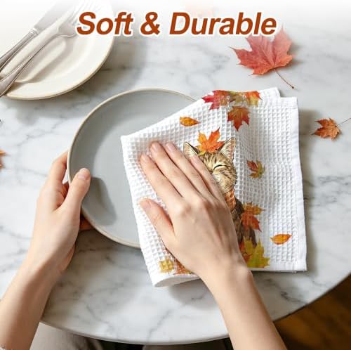 Fall Kitchen Towels, Cat Waffle Hand Towels 16x24 Inch 1-Pack - Image 7