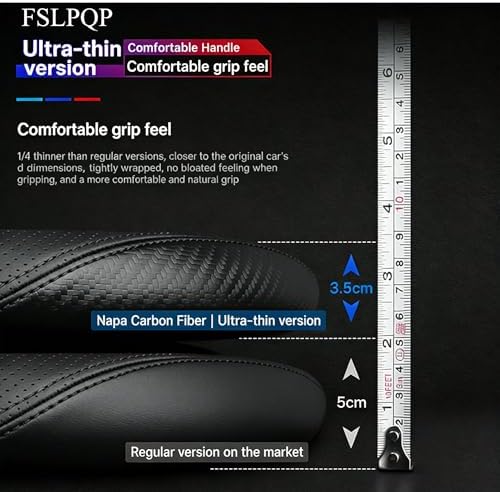 Microfiber Leather Steering Wheel Cover, Round Carbon Fiber Black Wire Trim - Image 2