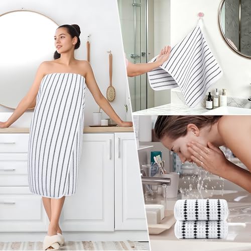 POLYTE 430 GSM Poly Blend Microfiber Quick Dry Waffle Bath Towel Set of 6 - Image 5