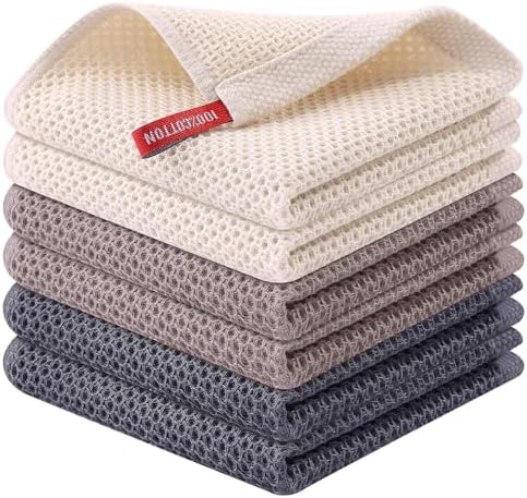 Kitinjoy 100% Cotton Waffle 6-Pack Kitchen Towels, Mixed Color by Kitinjoy
