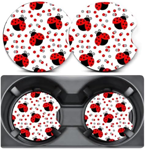 2 Pack Ladybug Car Coasters for Cup Holder, Neoprene Anti Slip Mat by Unknown