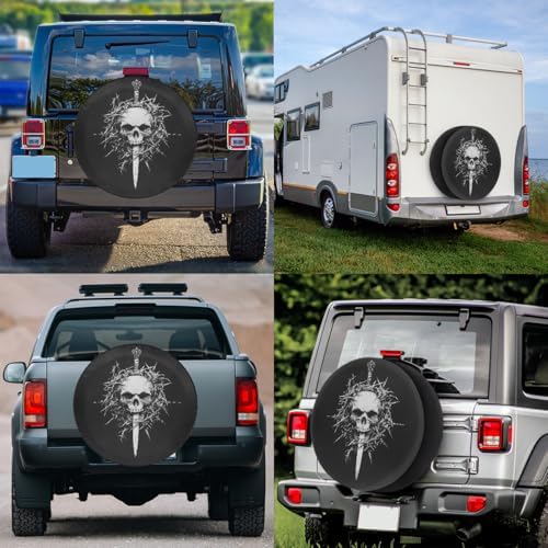 White Skull Art Spare Tire Cover Dust-Proof Wheel Protector - Image 6