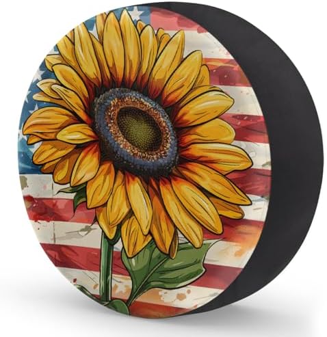 Spare Tire Cover for RV Trailer, American Flag Sunflowers Flower Waterproof Sun - Image 2