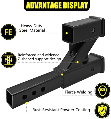 KAIRAY Double Hitch Receiver, 2 inch Trailer Dual Hitch Extension Riser - Image 4
