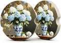 Blue White Chinoiserie Hydrangea Car Coasters, Retro Floral Cup Holders by Unknown