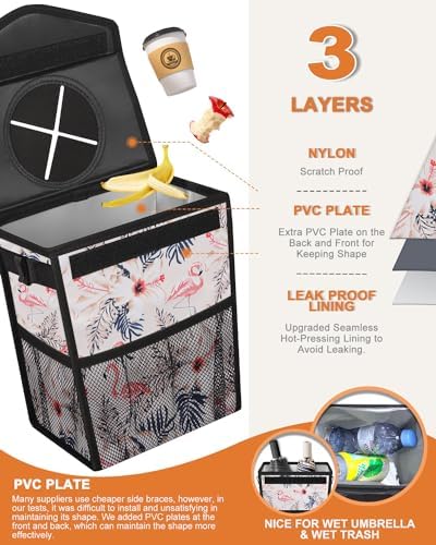 Pritent Car Trash Can with Lid Leakproof Car Garbage Bag Vehicle Trash Bin - Image 3