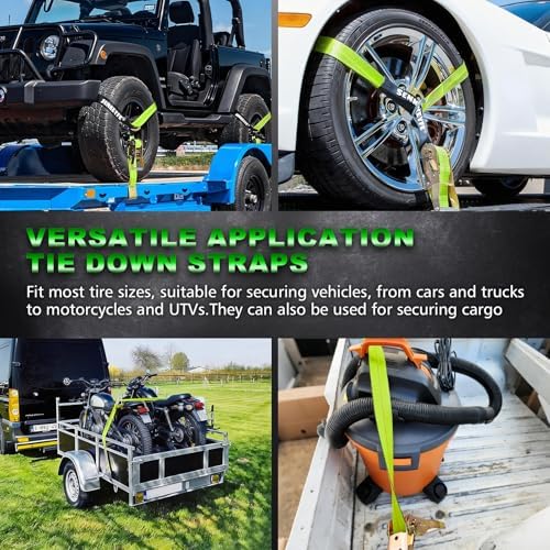 2"x96" Ratchet Car Tire Tie Down Strap w/Chain Hook Anchor 9900LBS - Image 6