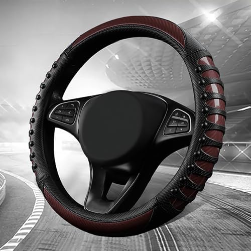 3D Massage Car Steering Wheel Cover, 14.5-15 Inch Universal Brown Carbon Fibre - Image 7