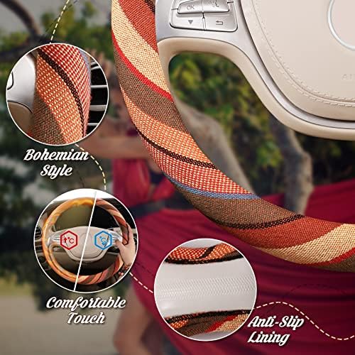 SEG Direct Boho Steering Wheel Cover, Baja Blanket Cloth, Coarse Flax - Image 4