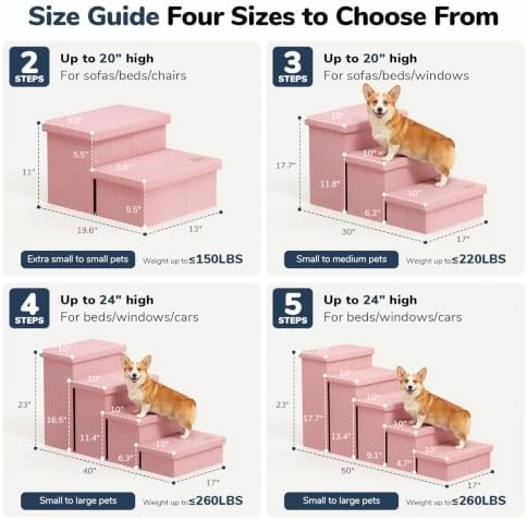 3-Step Wide Dog Stairs with Hidden Storage 18" H, Non-Slip Dog Steps - Image 2