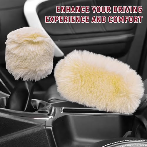 2PCS Fluffy Car Gear Shift Knob Cover & Handbrake Cover, Furry Auto Hand Brake - Image 4