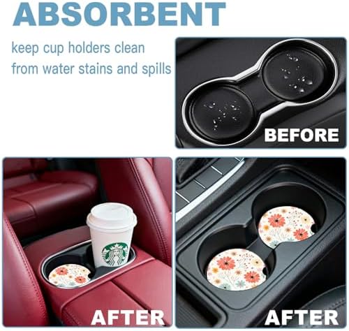 Ceramic Car Cup Holder Coasters Set of 2, 2.56 in Red Flowers - Image 7