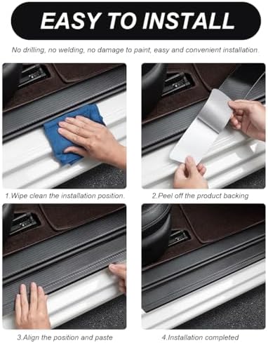 4 PCS Car Door Sill Protector, Waterproof Carbon Fiber Style Car Door Entry - Image 3