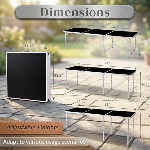 6ft Folding Table, 3 Adjustable Heights Portable Aluminum Camping Table - Image 2