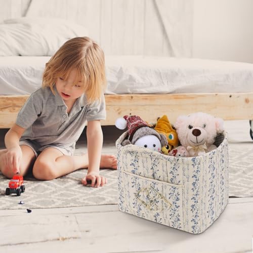 Storage Basket Boho Fabric Large Collapsible Floral Laundry Nursery Hamper - Image 2