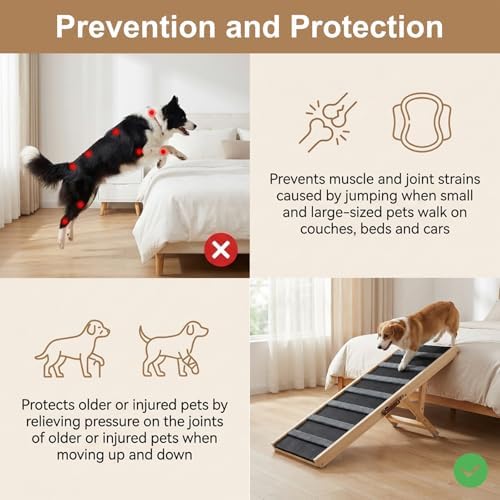 Dog Ramp for Bed, 39.4" Long Wooden Foldable Dog Ramp, 5 Adjustable Heights - Image 3