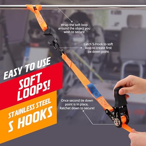 Ratchet Straps 2 Pack – 1 Inch x 13 Feet, 2000 lb Heavy Duty Tie Down Straps - Image 5