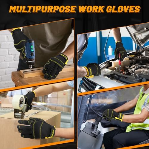 Work Gloves for Men 2 Pairs, Performance Fit, Touch Screen, Abrasion Resistant - Image 7