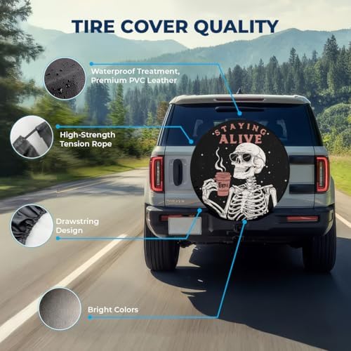 GENANY Skeleton Coffee Halloween PVC Leather Spare Tire Cover Size 16 - Image 4