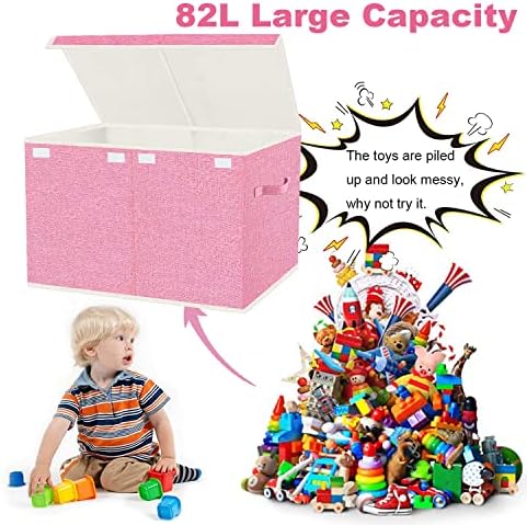 Toy Storage Box with Lid, Collapsible 82L Pink - Image 5