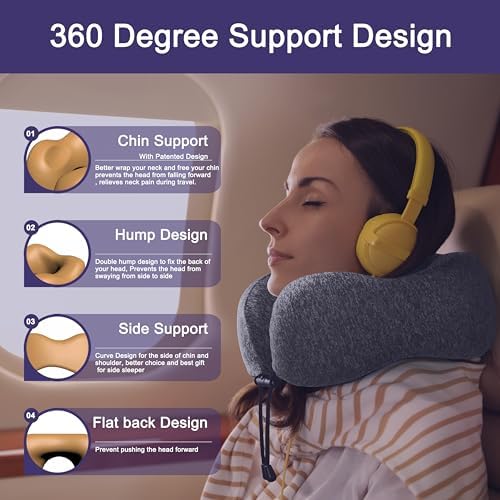 napfun Neck Pillow for Travel, Memory Foam Airplane Pillow, Full Grey - Image 3