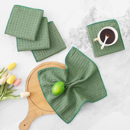 Homaxy Microfiber Waffle Weave Kitchen Dish Cloths, 6 Pack, Grass Green - Image 4